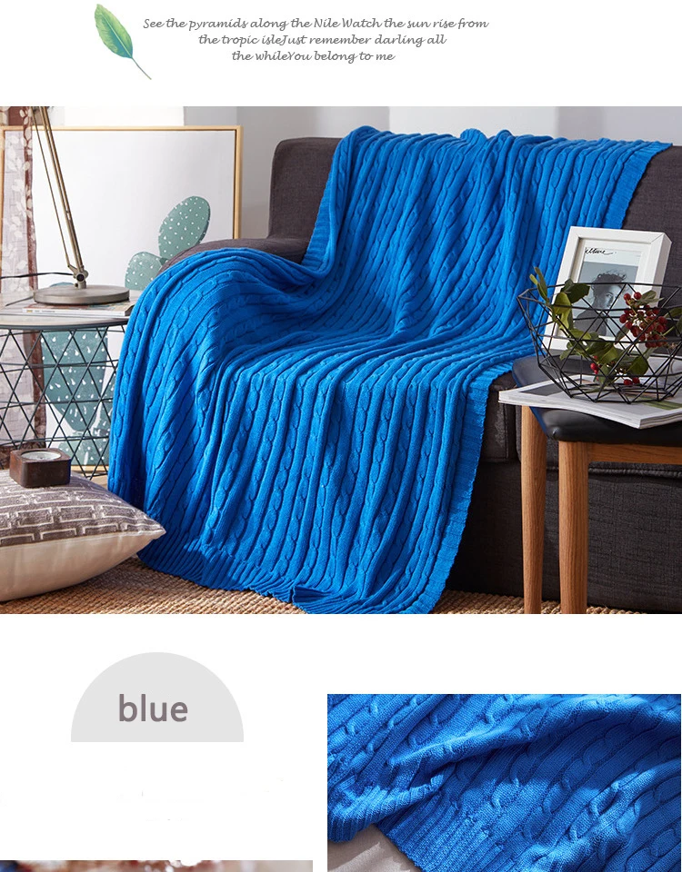 mylb cotton high quality handmade soft knit blanket bed blanket beige, red,brown,blue white, gray, pink knit sofa blanket