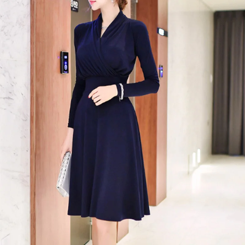 

Women Velvet Long Sleeve Formal Dress Female Elegant Prom Party Dress Office Lady Work Dress Vestidos