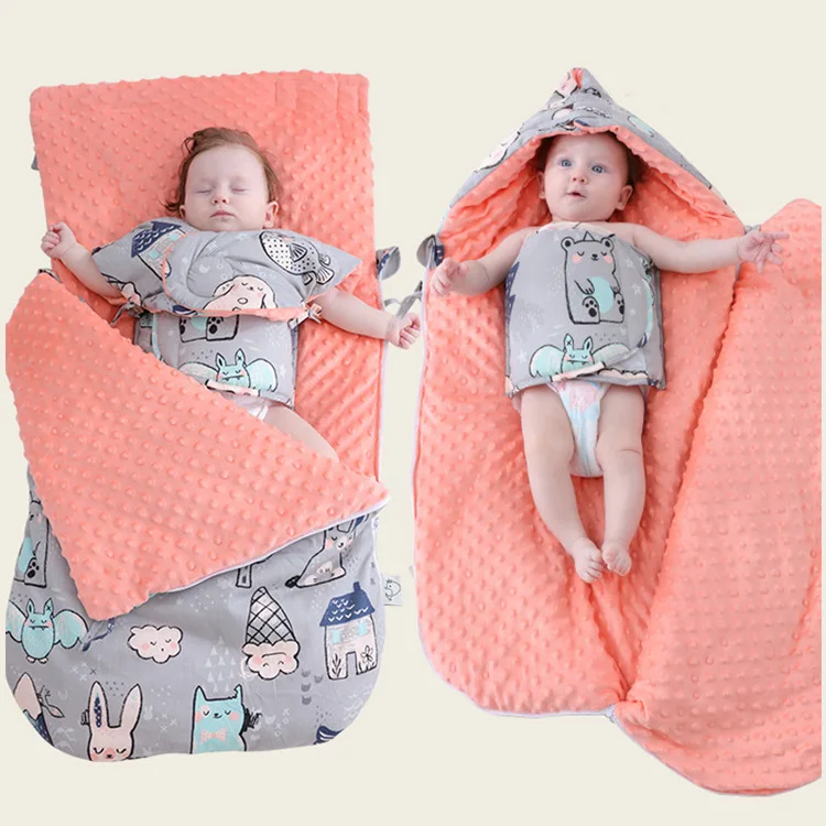 

Beanie blanket cotton sleepsacks anti-kick newborn baby anti-shock sleeping bag cartoon 0-1T 120*120CM 4 layers bamboo blanket