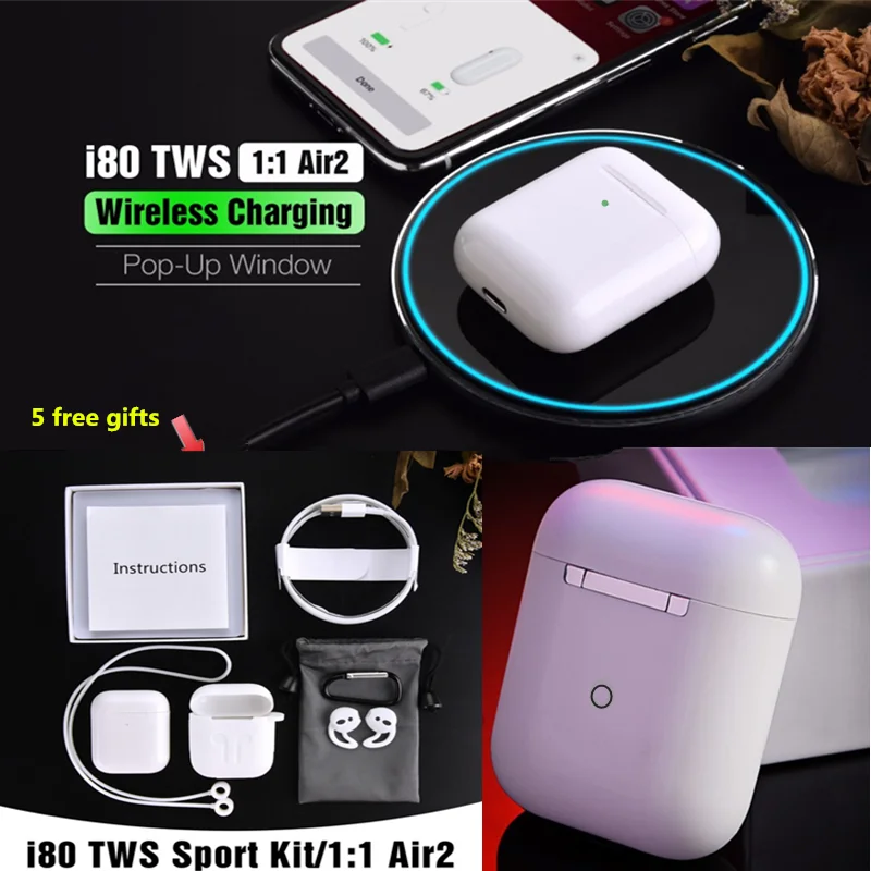 

i80 TWS Bluetooth Earphones PK W1 Chip Pop Up Windows Earbuds Wireless Charging Headset Generation 2 PK i30 i60 For Phone