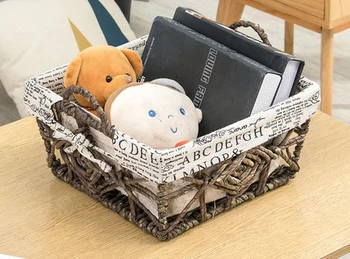 

Rattan storage basket straw storage basket handmade garden storage basket double handle snack box underwear storage box