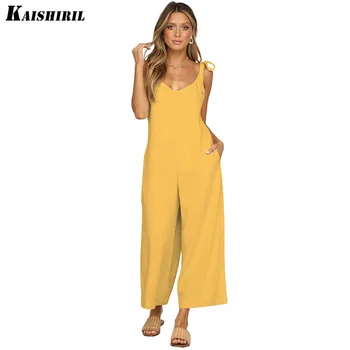 

Elegant Sexy Jumpsuits Women Sleeveless Lace Up Jumpsuit Ladies Loose Trousers Wide Leg Pants Rompers Holiday Leotard Overalls
