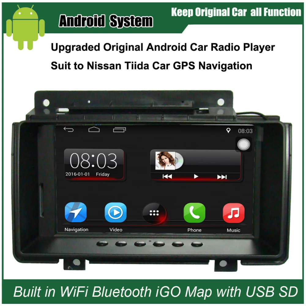 Perfect 7 inch Android 7.1 Car GPS Navigation for Nissan Tiida Car Video Player WiFi Bluetooth Mirror-link Upgraded Original Car Radio 0
