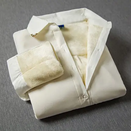 Белый Женские осенние зимние теплые блузки, Топы Blusa Camisa Femininas, хлопковая плотная Вельветовая белая рубашка с длинным рукавом, фланелевые рубашки, плюс 4XL - Цвет: Белый