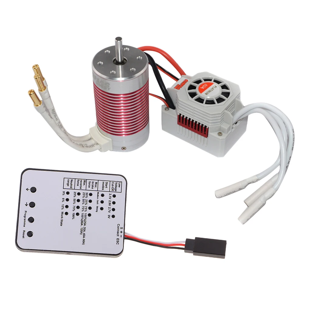 

3665 3100KV Waterproof Brushless Motor+60A ESC+Programing Card for 1/10 1/8 RC Truck Boat