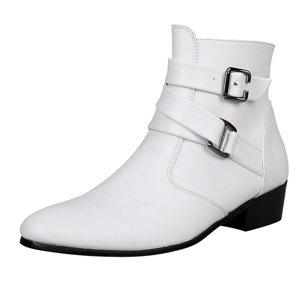 Мужские ботинки мотоциклетные классические полуботинки мужские британские ботинок Челси Мужская зимняя деловая обувь# G3 - Цвет: Белый