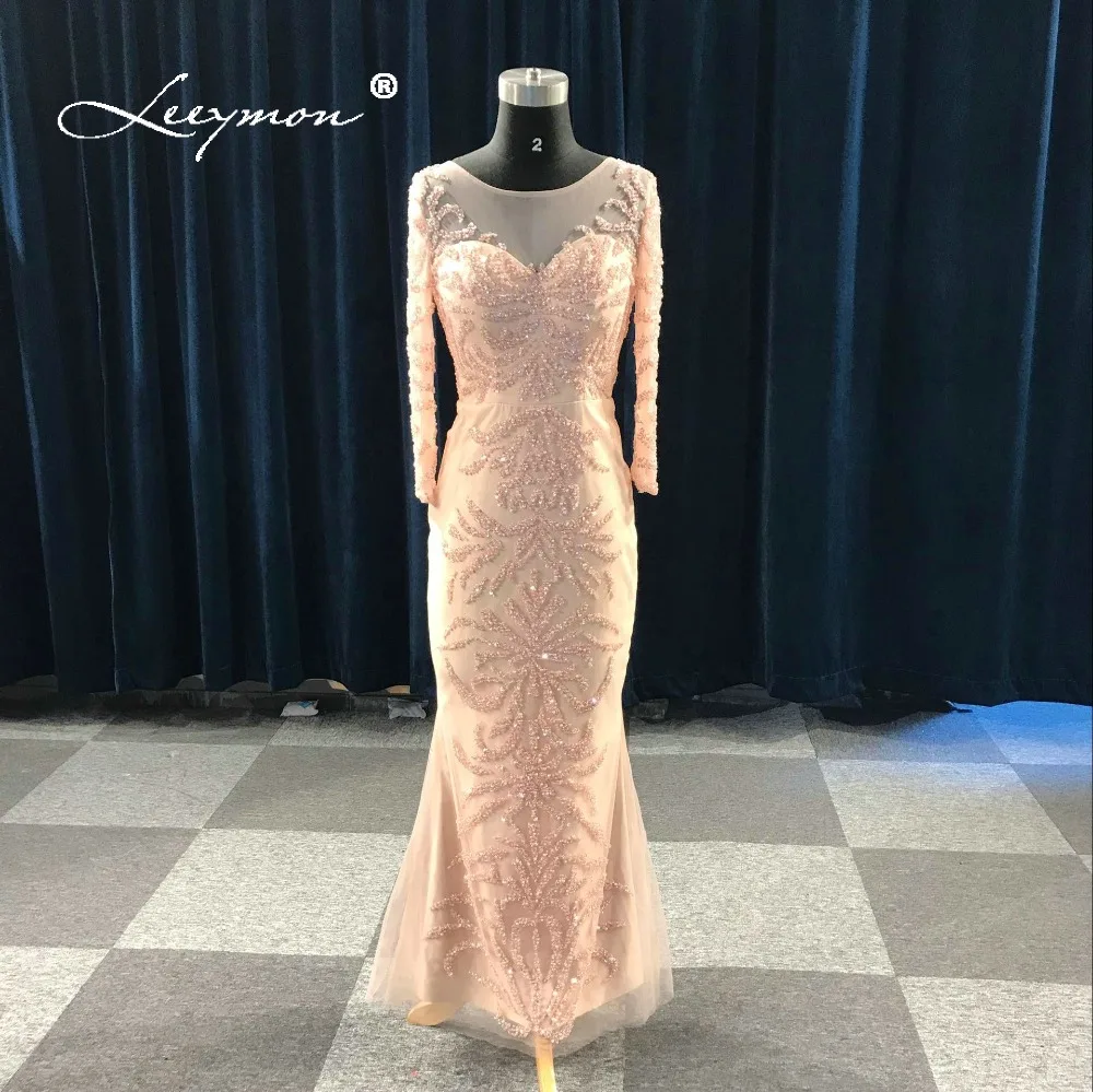 Leeymon Бесплатная доставка 2019 роскошное вечернее платье одежда с длинным рукавом ручной работы вечернее платье с бисерной отделкой длинное