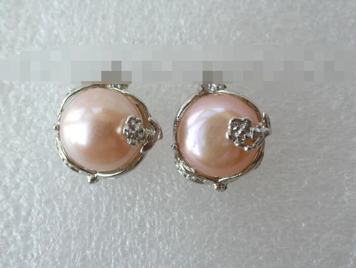 

FREE SHIPPING>>> free shipping 00293 round pink freshwater cultured pearl earrings stud