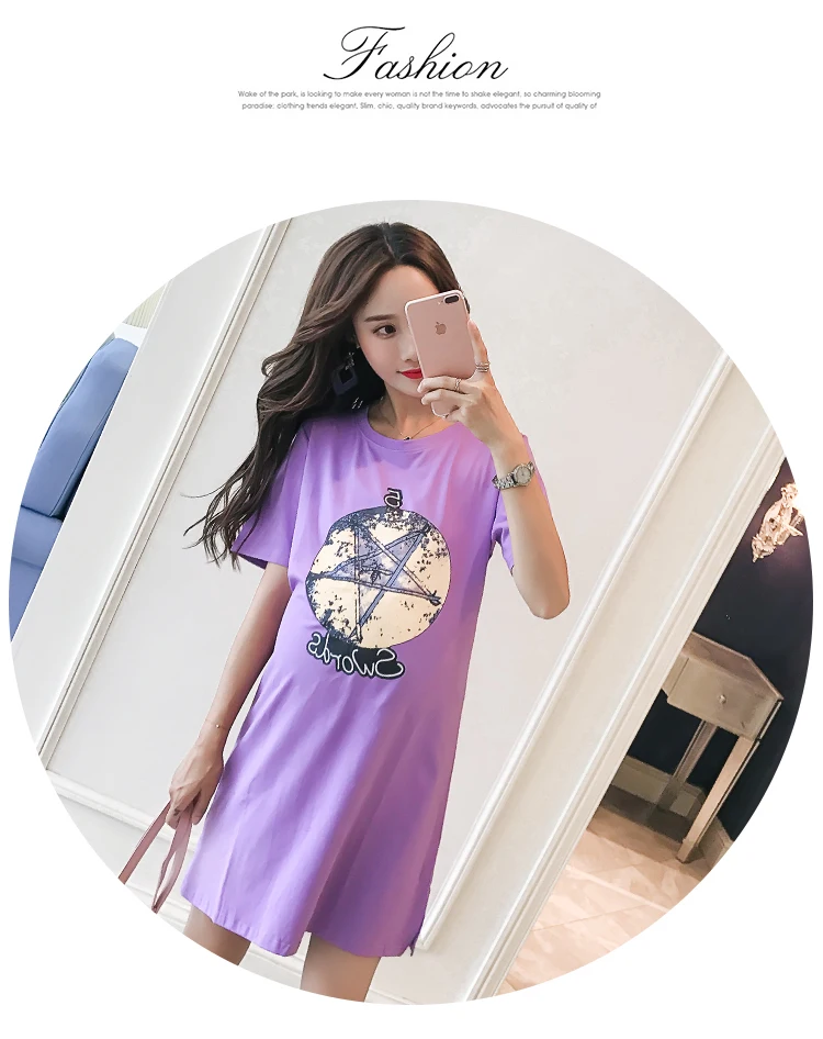 Корейская мода для беременных платье лето новый принт с коротким рукавом беременных женщин футболка беременность платье