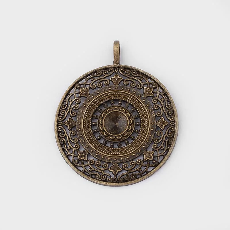 Antique Brown 2 шт. старинное серебро/бронза/золото большой круглый чехол с изображением цветка мандалы филигранные подвески для Цепочки и ожерелья ювелирных изделий 56x68 мм - Окраска металла: Antique Brown