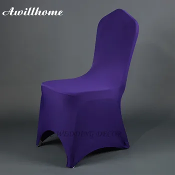 

Awillhome shipping free 100pcs purple color wedding chair covers spandex chair cover
