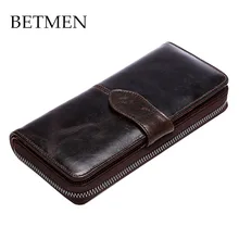 BETMEN Vintage Men Wallets Oil Genuine Leather Clutch Wallet Male Casual Purse