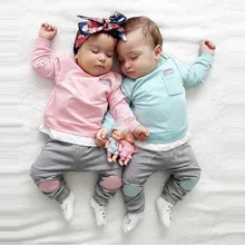 Autumn Newborn Infant Baby Boy Girl T shirt Tops+Pants 2PCS Outfits Clothes Setbaby boys girls suits set clothes for 3-24M Set newborn baby boys girls camo t shirt tops pants camouflage outfits set clothes 0 24m