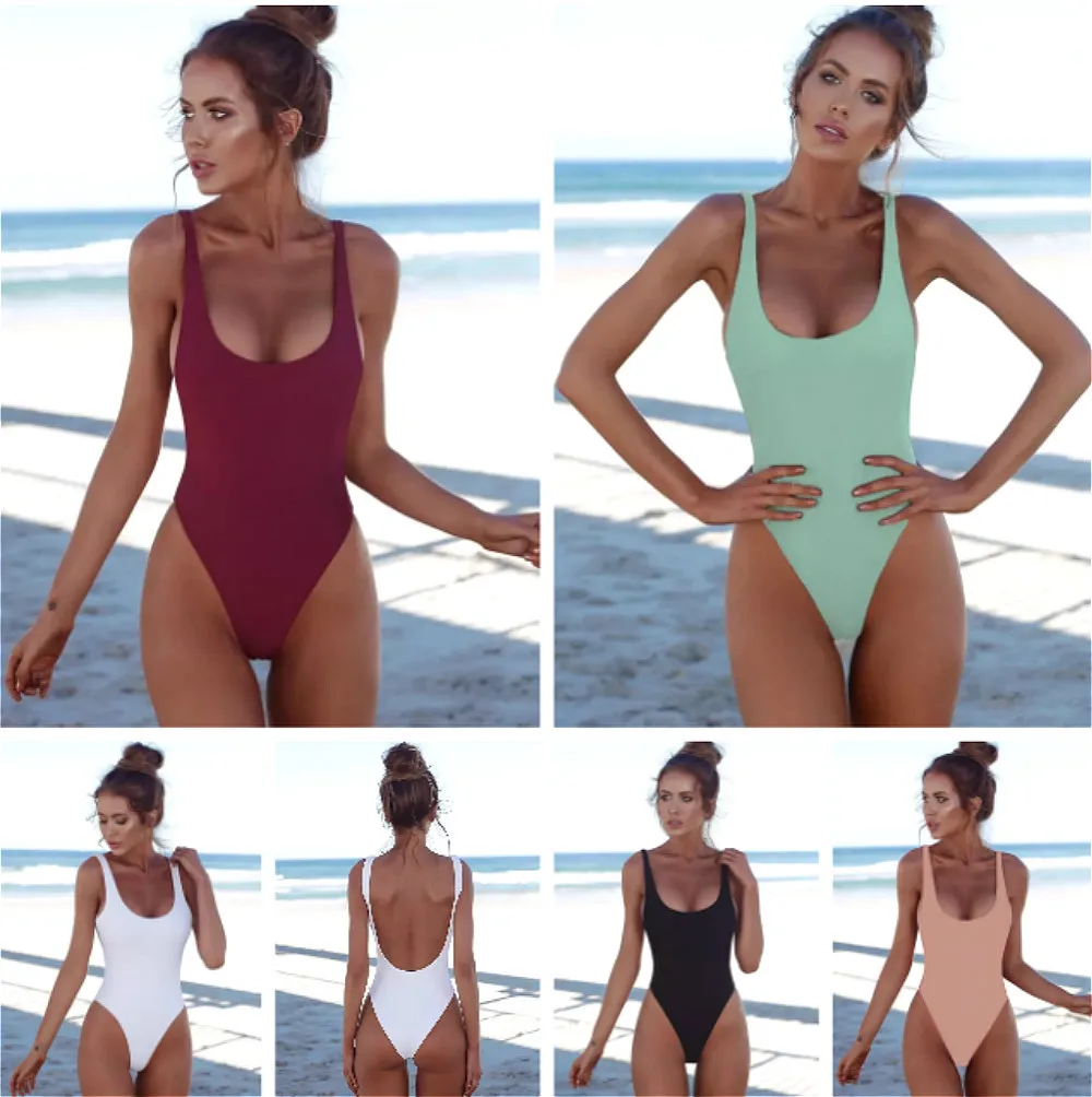 

2018 One Piece Swimsuit Solid Female Women Swimwear Backless Brazilian May Swimming Bather Monokini XL Size on sale