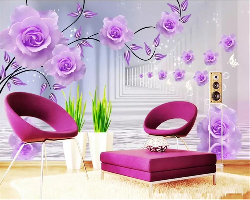 beibehang Custom 3D photo wallpaper 3D stereo purple rose painting living room bedroom TV background wallpaper for walls 3 d