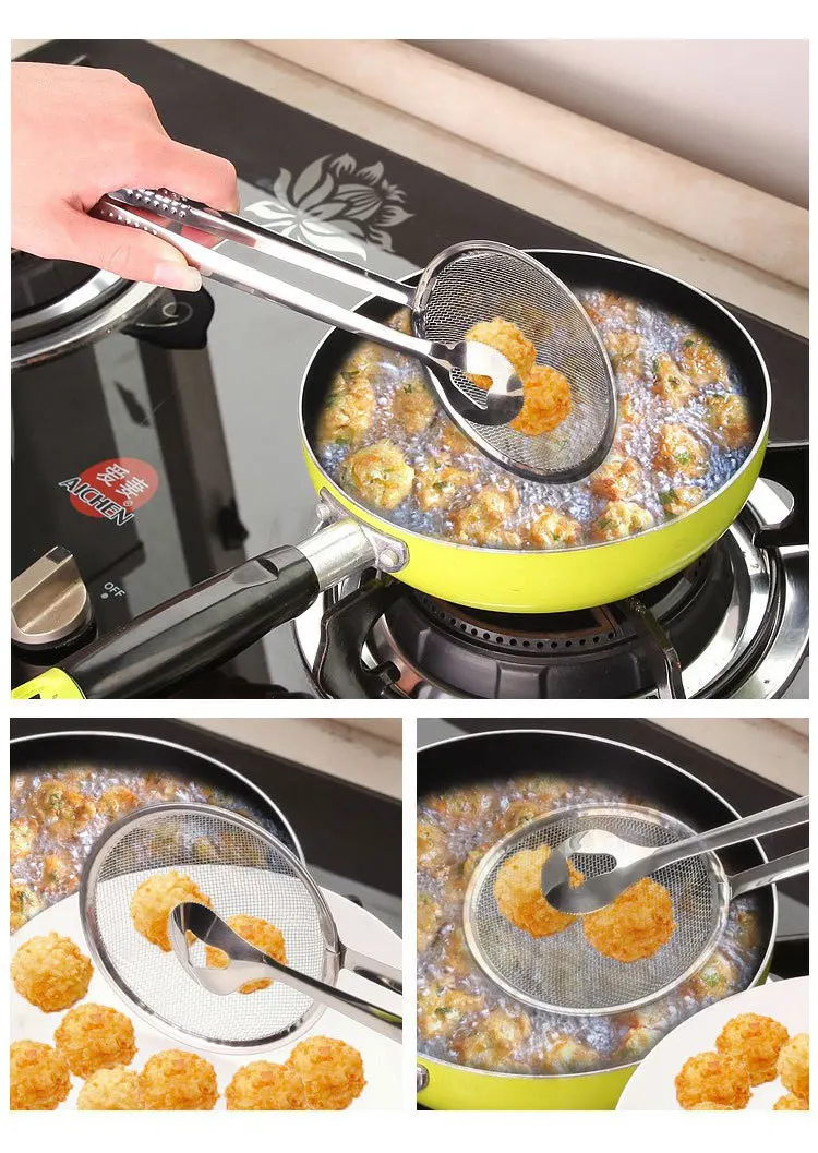 

1PC Kitchen Multifunction Stainless Steel Sieve Filter Spoon Fried Food Oil Strainer Clip Handheld Cooking Tools QA 071