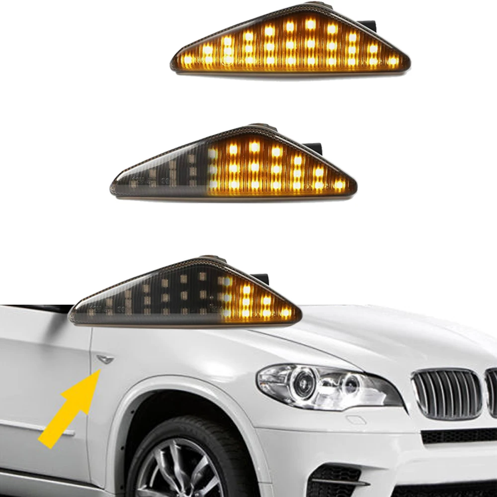 

2Pcs T10 LED Dynamic Side Marker light Cars Turn Signal Amber lights for BMW X5 E70 X6 E71 E72 X3 F25