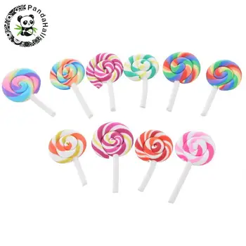 

10pcs Mixed Color Lollipop Resin Cabochons Jewelry Findings for DIY, 48x27x9mm