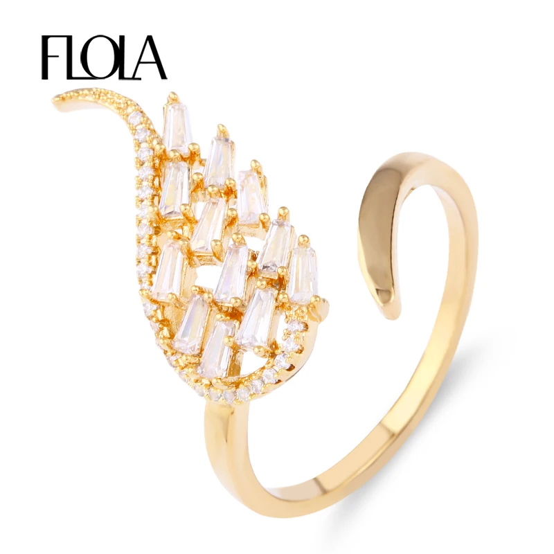 

FLOLA Gold Color Zircon Single Angle Wing Ring Finger Open Ring Cubic Zirconia Engagement Ring for Woman Fashion Jewelry rigf12