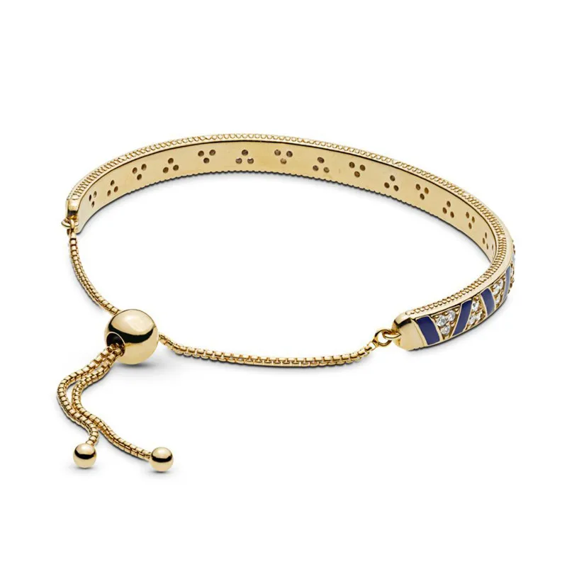 

2019 Summer New 925 Sterling Silver Bracelet Fit Original Pandora Shine Stones And Stripes Sliding Bangle Women DIY Jewelry Gift