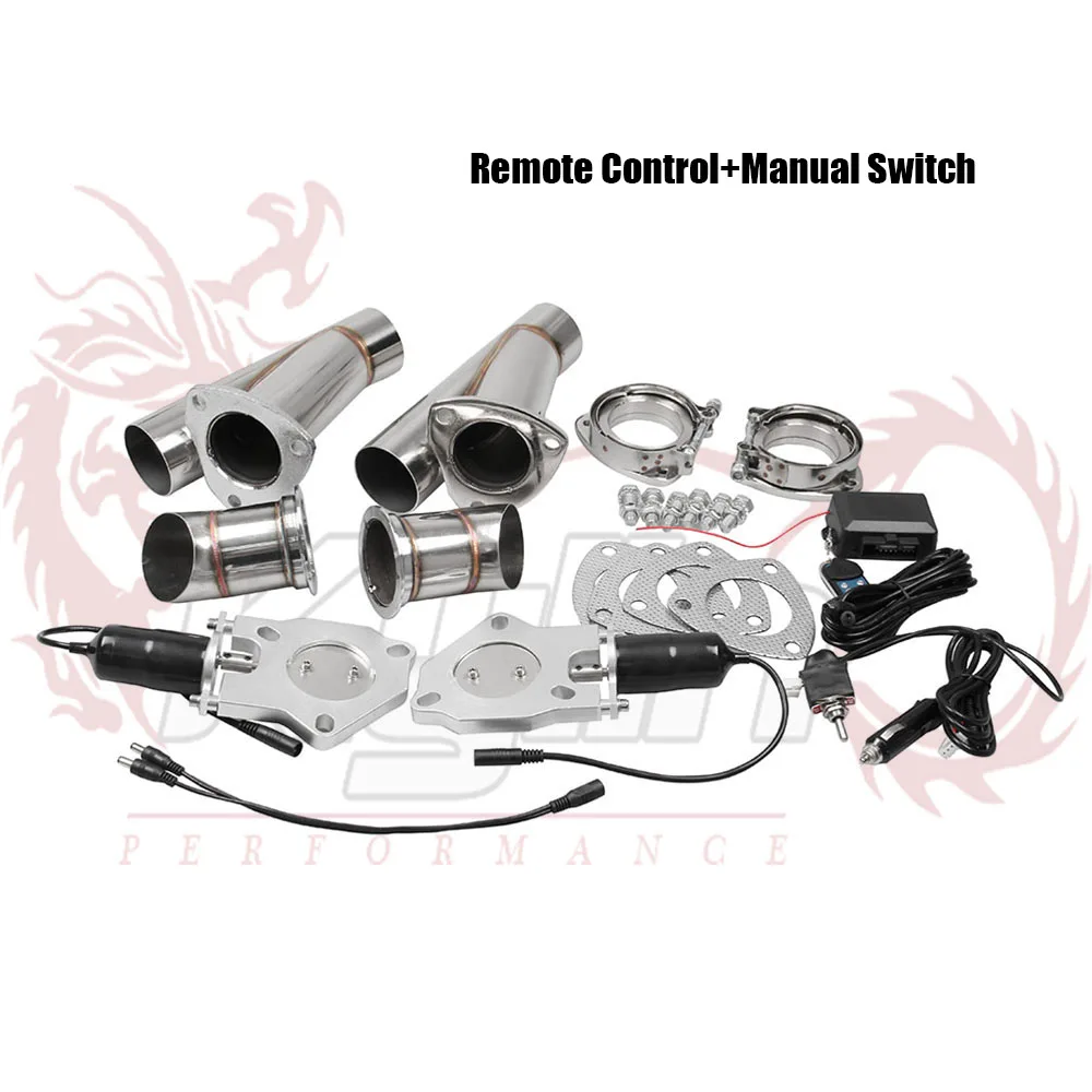 

2.25" 2.5" 3 Inch 2xCut Out Remote Control/Manual Switch Stainless Steel Y Headers Pair Electric Exhaust Cutout Pipe Kit 2TP022