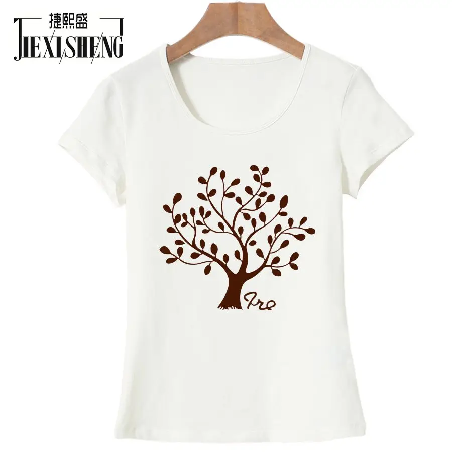 Fashion Women T shirt O-Neck Tree Printed Female T-shirt Short Sleeve Slim Fit Popular Girls Tees Tops Clothes HH042