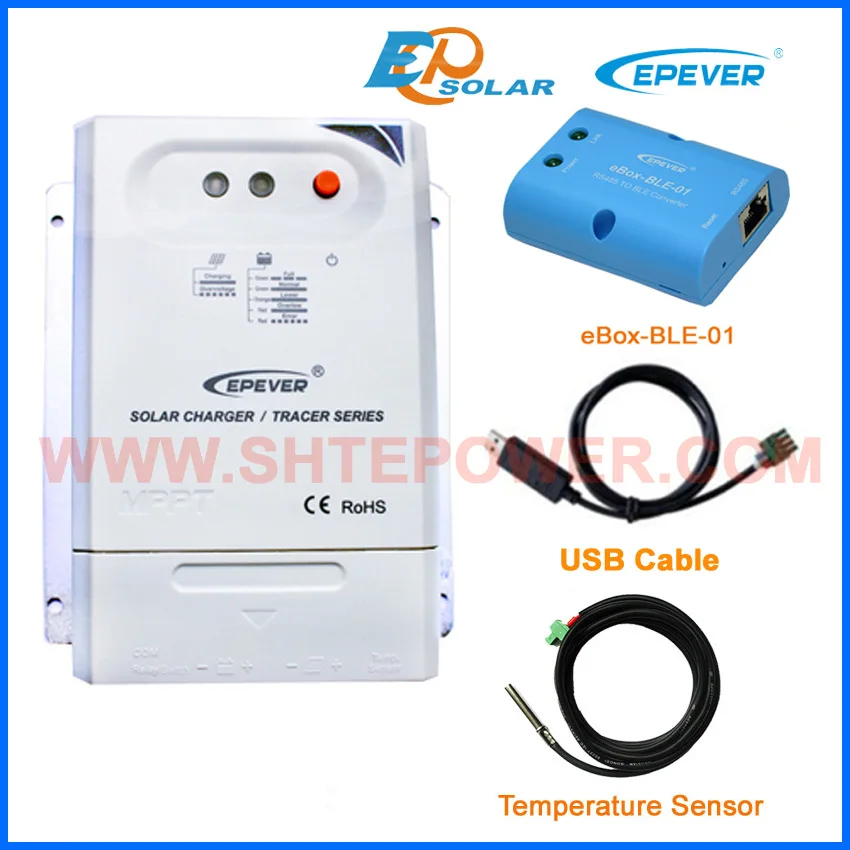 

eBOX-BLE-01 EPEVER solar battery 20A charger regulator USB cable and Temp sensor Tracer2210CN MPPT system 20amp 24V