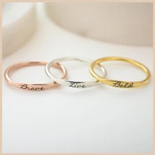 Personalized 925 Silver Custom Name Ring Engraved Initial Date Coordinates Name Delicate Stackable Rings Women Men Jewelry New delicate engraved faux gem jewelry ring for men