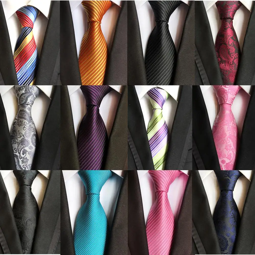Striped Silk Tie 8cm Luxury Paisley Necktie Red Bule Purple Polyester Neck Tie for Men Formal Business Wedding Party Ties