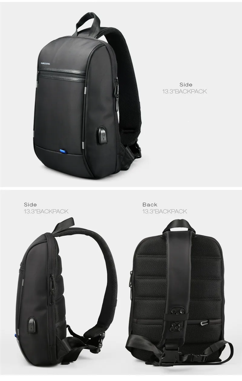 Мужской рюкзак Kingsons, 13,3 дюймов, Latop, рюкзак с защитой от кражи, usb зарядка, рюкзак для подростков, для мальчиков, для путешествий, поясная сумка, нагрудная сумка