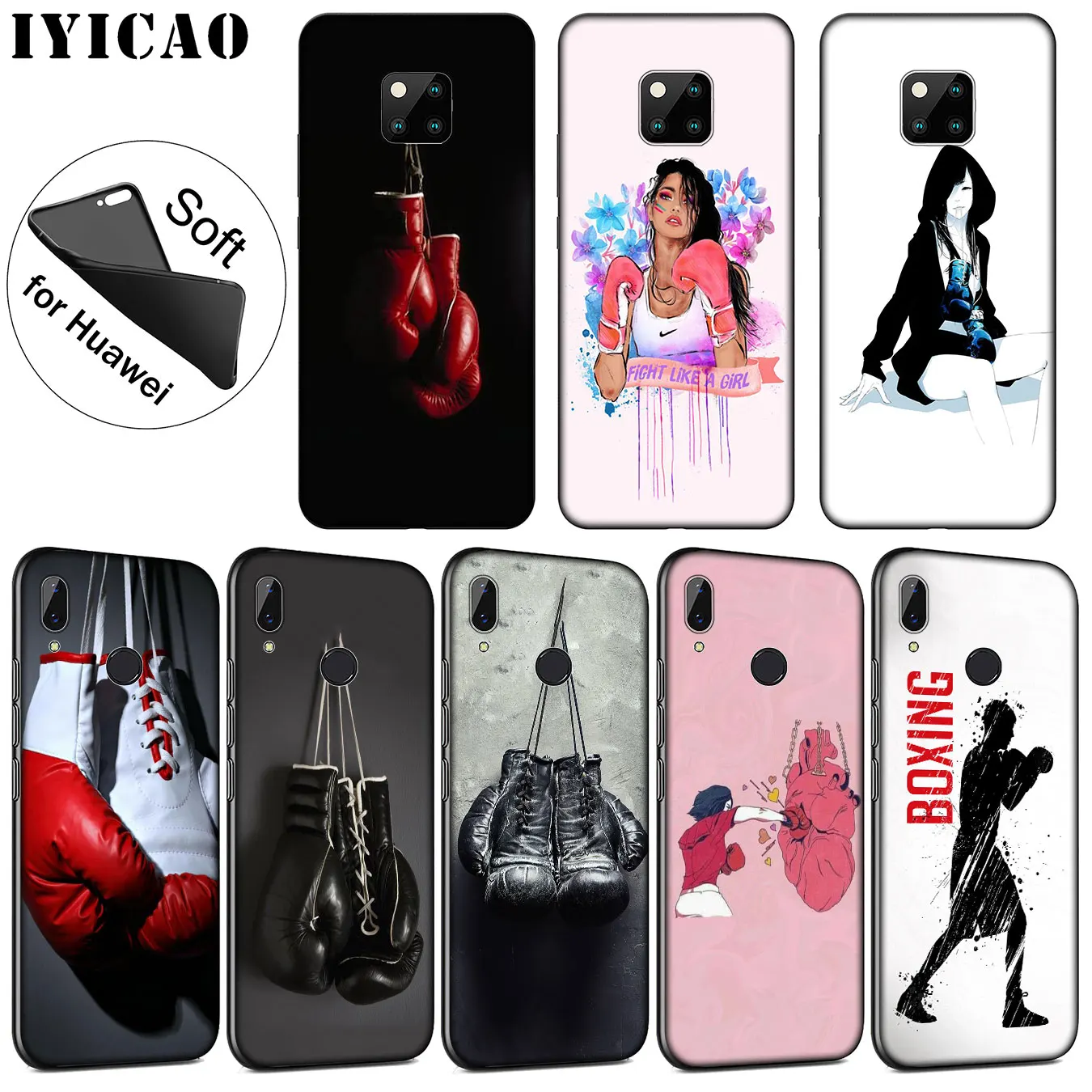 IYICAO Cartoon Boxing Girl Gloves Pattern tpu Soft Case for Huawei Mate 30 20 10 Pro Nova 5I 5T 5 4 4E 3i 3 2i Lite Smart |