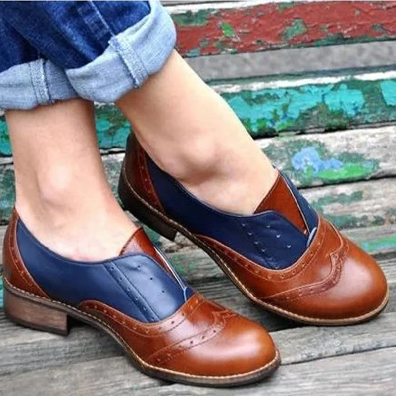 

Europe Women Shoes Pumps Leather Brogue Shoes Woman Low-cut Casual Autumn Winter 2018 New Fashion Slip-on Round Toe Size 35-43