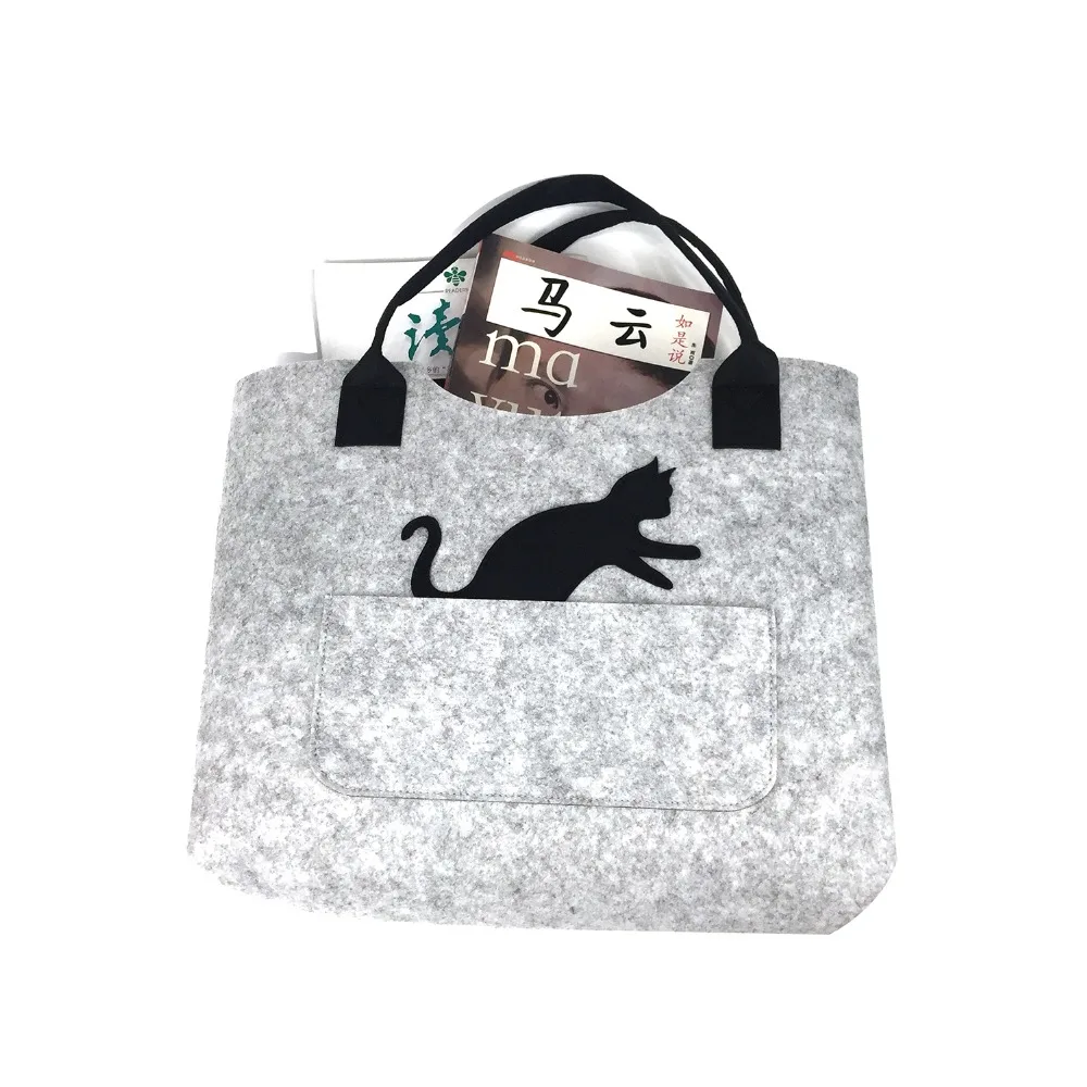 Многоразовая фетровая Большая вместительная женская сумка для покупок в супермаркете, сумка для кошки, ручная сумка-тоут, модная сумка на плечо для девочек