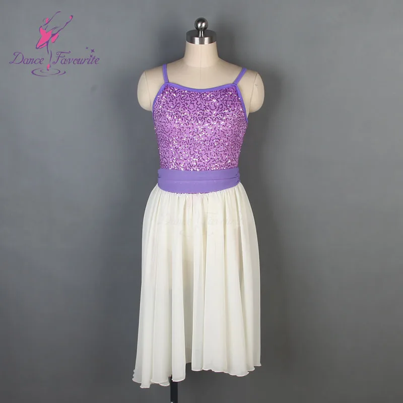 

Lilac Sequin Spandex Bodice ballet dress Girl & women performance ballet costume Lyrical Dance Dress with Ivory Chiffon Skirt