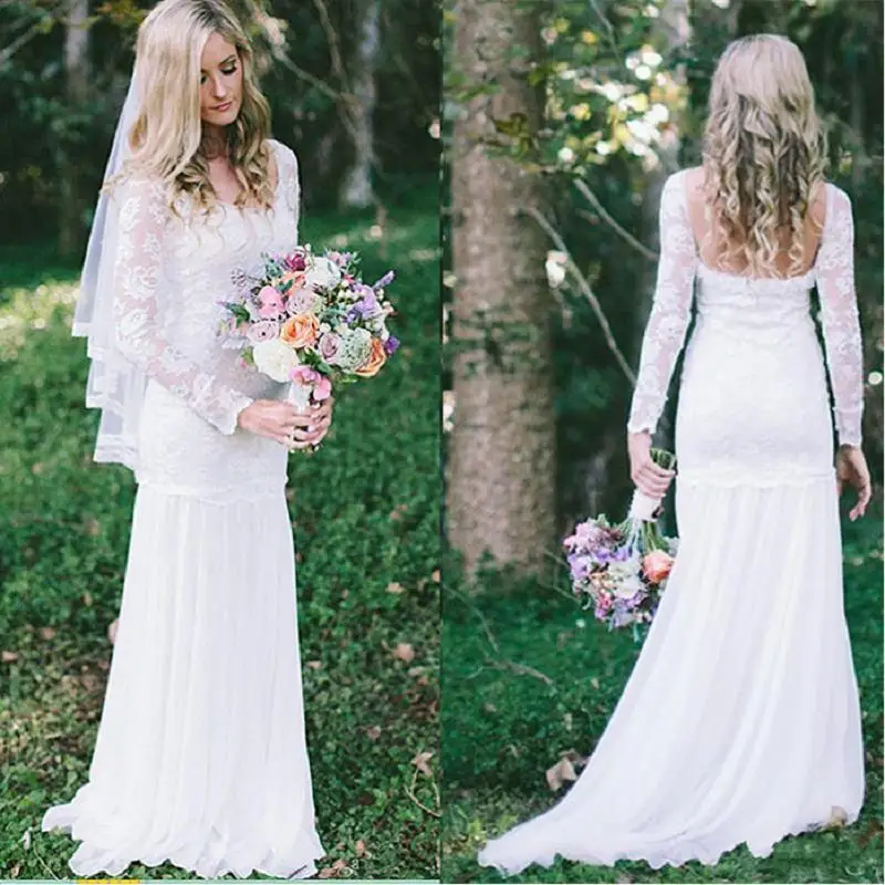 Boho Свадебное платье с юбкой-годе 2019 богемный Vestido De Novia с длинным рукавом свадебные платья ручной работы открытым черное свадебное платье