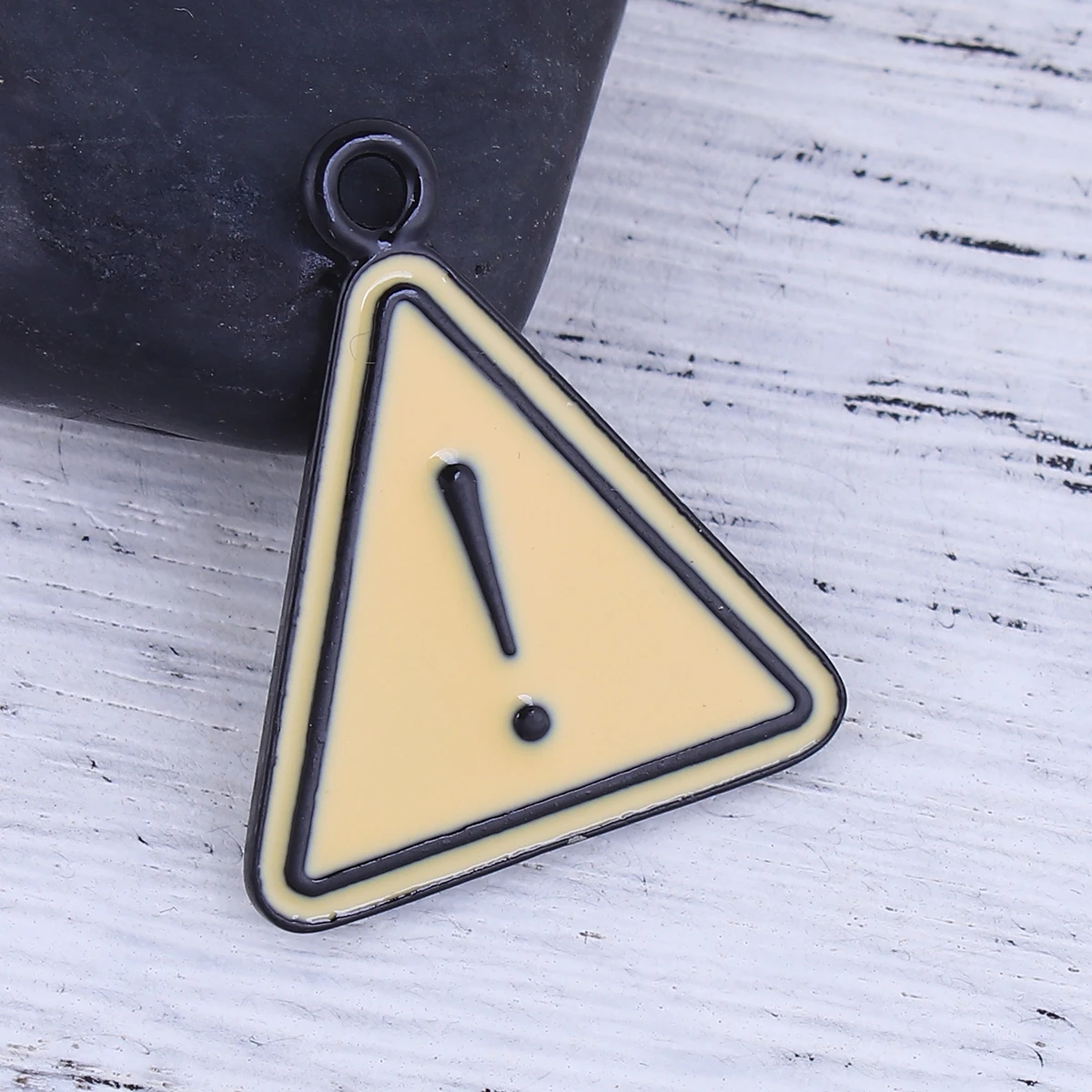 

Zinc Based Alloy Pendants Triangle Black Yellow Punctuation Exclamation Mark Enamel 30mm(1 1/8") x 26mm(1"), 5 PCs