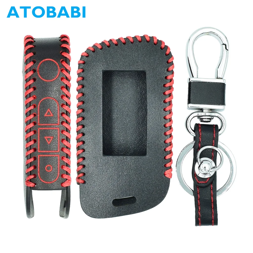 

ATOBABI Genuine Leather A93 Car Key Case Cover for Starline A39 A63 Two Way Car Alarm Remote Controller LCD Transmitter KeyChain