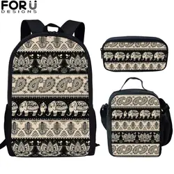 FORUDESIGNS/Ретро ацтекский слон с принтом, детские школьные сумки, 3 комплекта/шт., на плечо, Женский студенческий рюкзак для девочек, сумки для