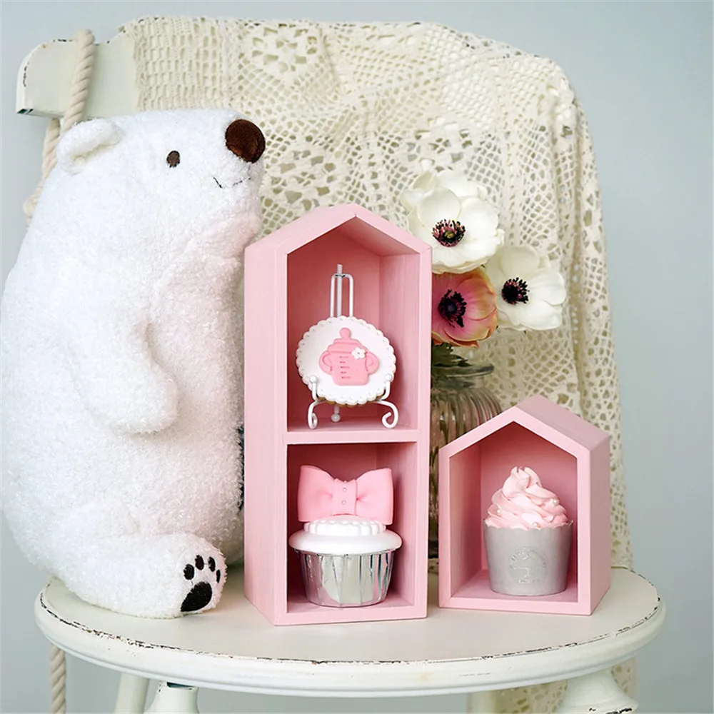 

Nordic Wood Storage Tray Chic Ins Fruit Cake Dessert Plate Candy Color Cute House Shape Jewelry Display Tray Home Desktop Decor