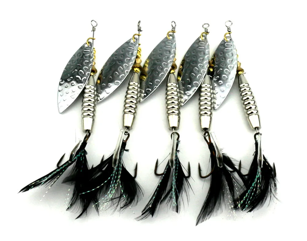 5pc Metal Lure Fishing Bait Spoon Lures 16.5G 10CM Black Feather