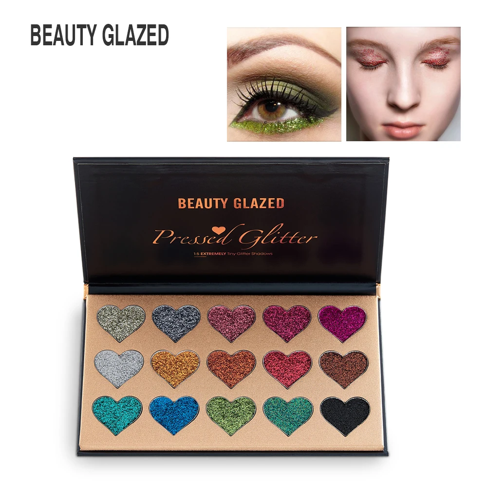 BEAUTY GLAZED Makeup 15 Colors Pressed Glitters Eyeshadow Palette Nudes Heart Eye Shadow Pallete Shimmer Natural Makeup Palette