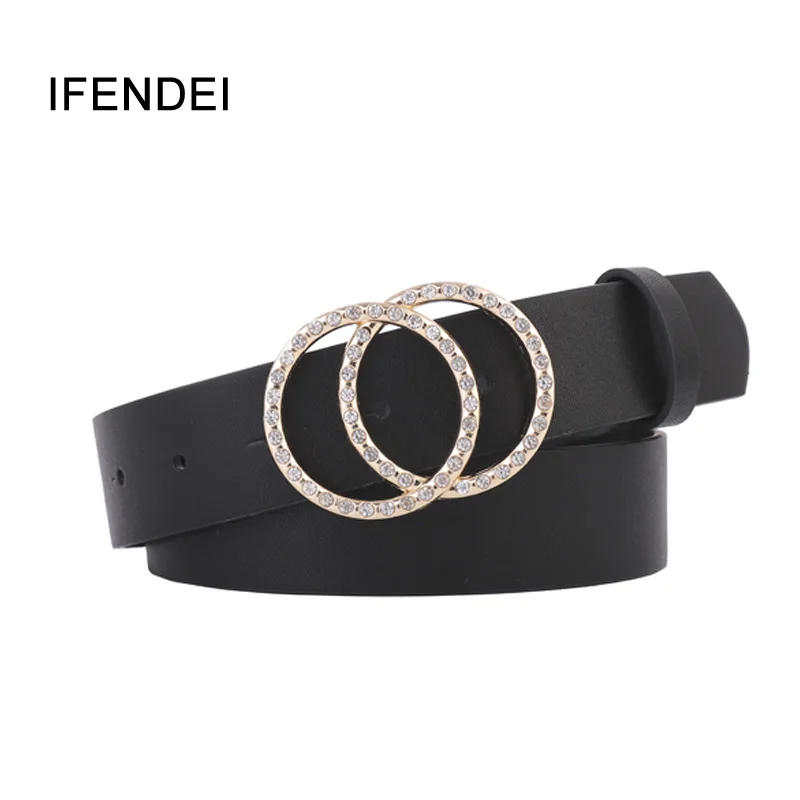 

IFENDEI Fashion Women Belts For Women's Jeans Gold Silver Double Buckle Waist Leather Strap High Quality Designer Strap Belt