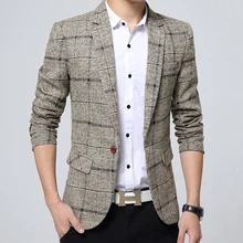 Мужской пиджак, классический клетчатый пиджак, мужские костюмы, повседневный блейзер в полоску и клетку, Мужской приталенный пиджак, мужской костюм