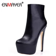 ENMAYER Shoes Woman Supper High Heels Ankle Boots for Women Winter Boots Plus Size 35-46 Zippers Motorcycle Boots Round Toe ENMAYER Shoes Woman Supper High Heels Ankle Boots for Women Winter Boots Plus Size 35-46 Zippers Motorcycle Boots Round Toe