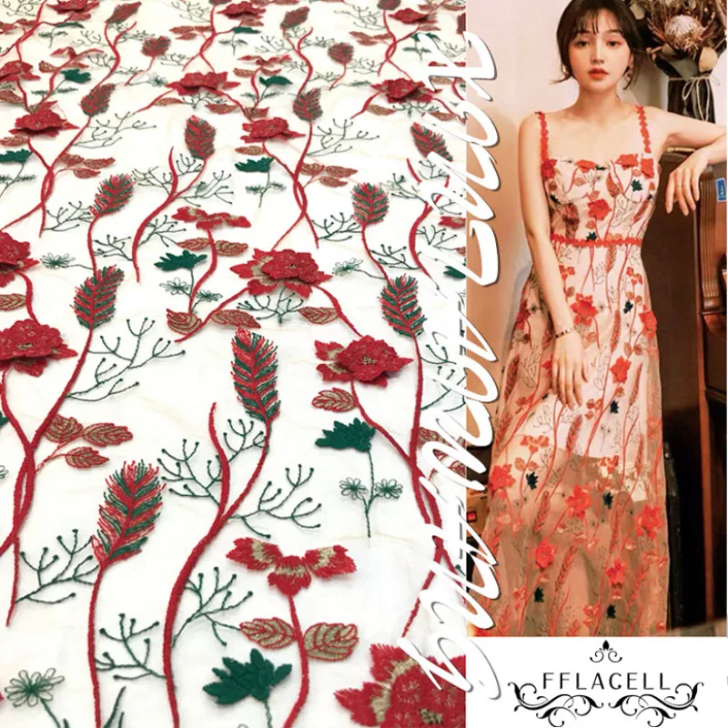 FFLACELL 1 ярд вышивка ткань Африканская Кружевная Сетка сеточка ткань шитье для свадебного платья одежда цветок ширина ткани 130 см