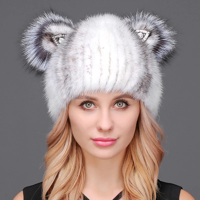 Buy New Women's Cat Ears Fur Hat Women Winter Mink Fur