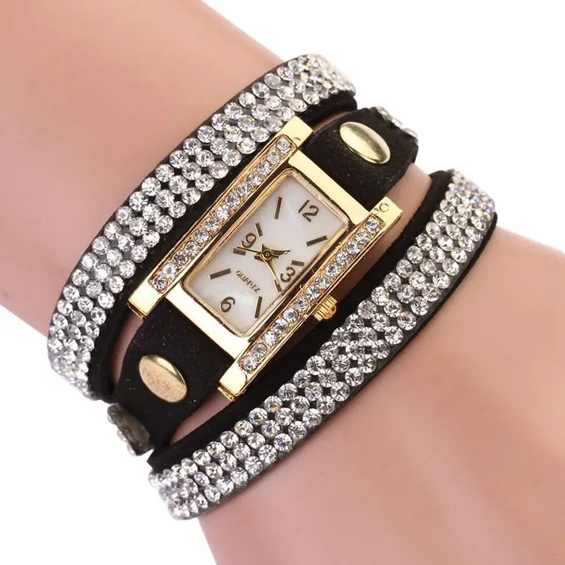 

Bracelet Quartz Wristwatches Rectangle Crystal Clocks Women Rhinestone Retro Luxury watches