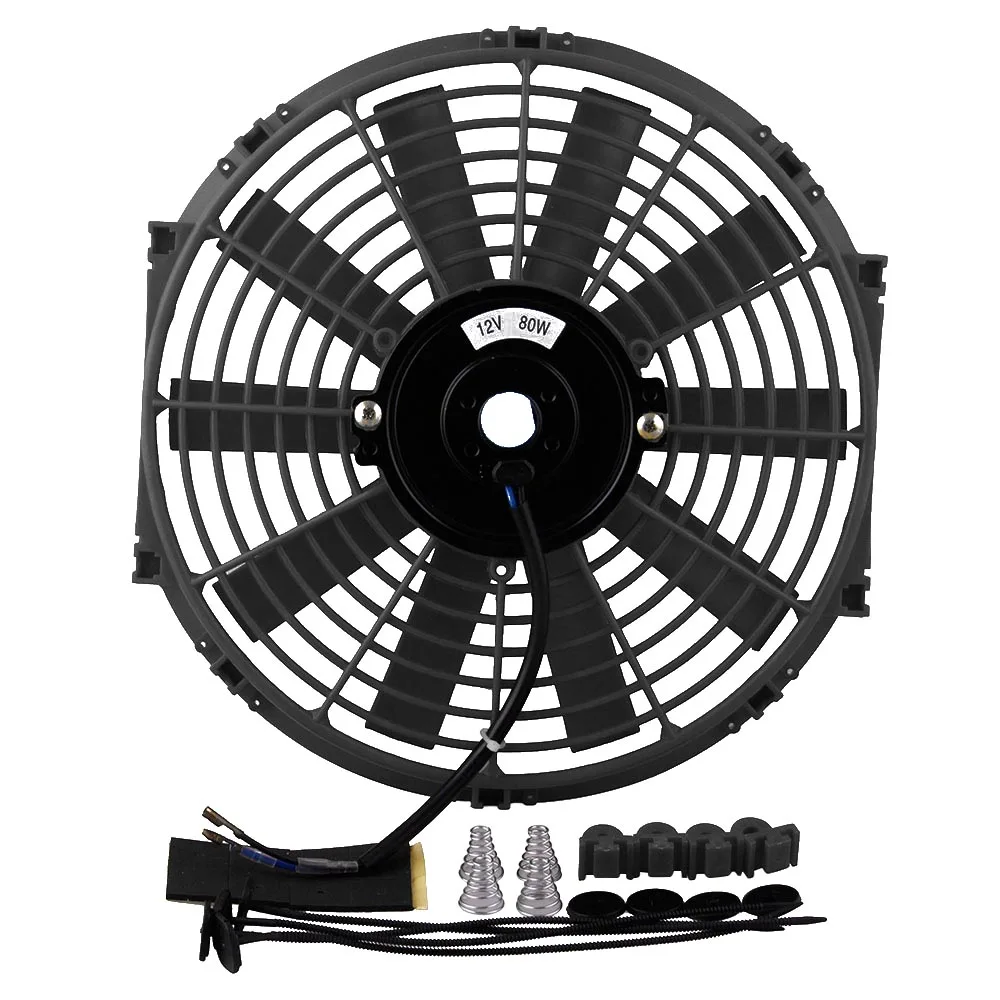 

12V 80W 12" Car Electric Cooling Fan Push Pull Electric Radiator Slim Fan with Mounting Kit Diameter 11.73 High Performance