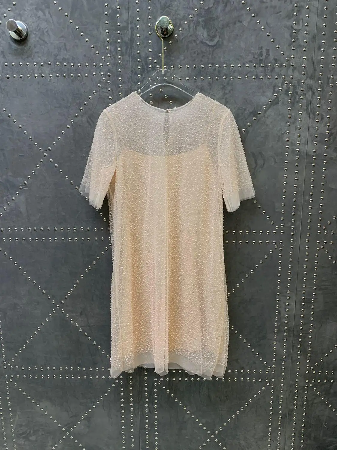 

2019 ladies fashion short-sleeved round neck beaded sequin embroidery two-piece dress 0620