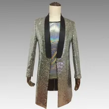 Горячая плотность блестки с длинным разрезом Мужской певица костюм платье мужской индивидуальный повседневный костюм